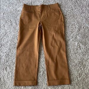 Stylish New Sz L Petite Brown Tobacco Easy Crop Cuffed  Pants Ankle Pants